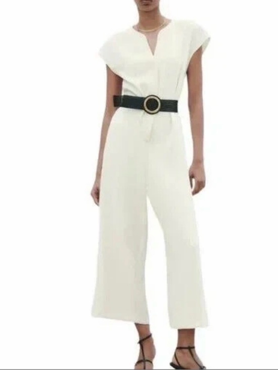 Zara Pants - Zara Ivory Cap-Sleeve Wide-Leg Jumpsuit with Statement Belt